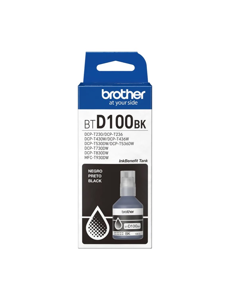 Tinta Brother D100 negra Para Impresoras T230 T236 T430W T436W T530DW T536DW T730DW T830DW T930DW.