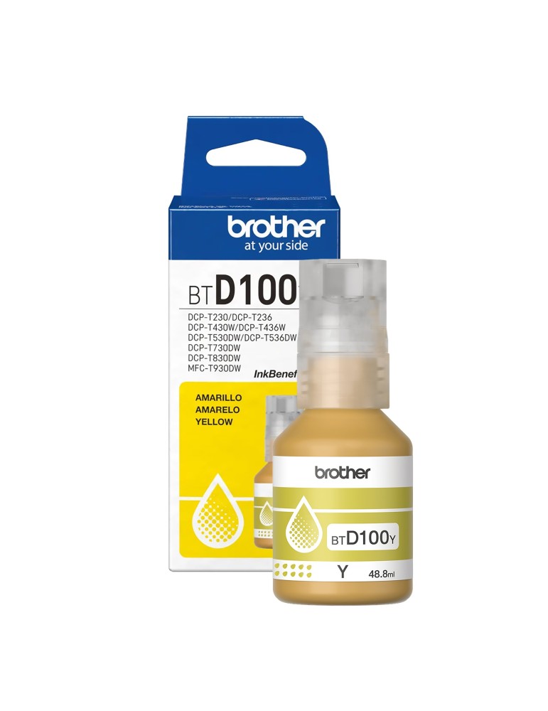 Tinta Brother D100 Yellow Para Impresoras T230 T236 T430W T436W T530DW T536DW T730DW T830DW T930DW.