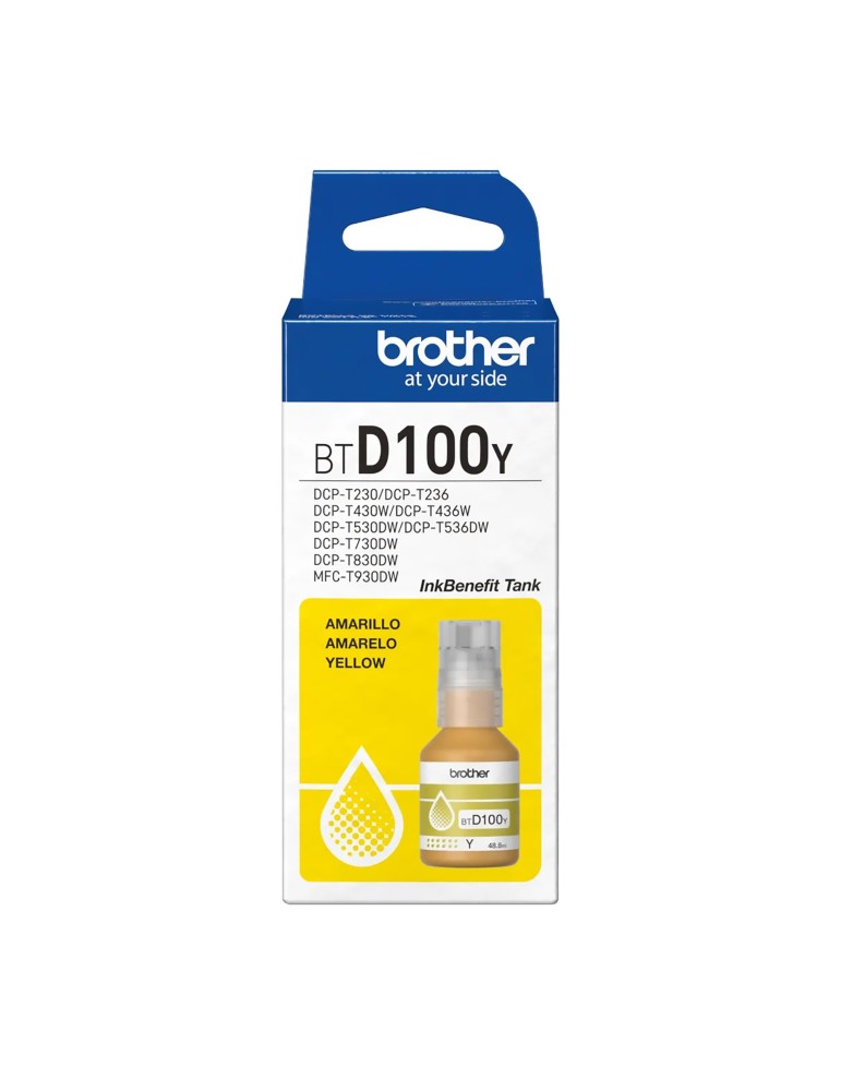Tinta Brother D100 Yellow Para Impresoras T230 T236 T430W T436W T530DW T536DW T730DW T830DW T930DW.